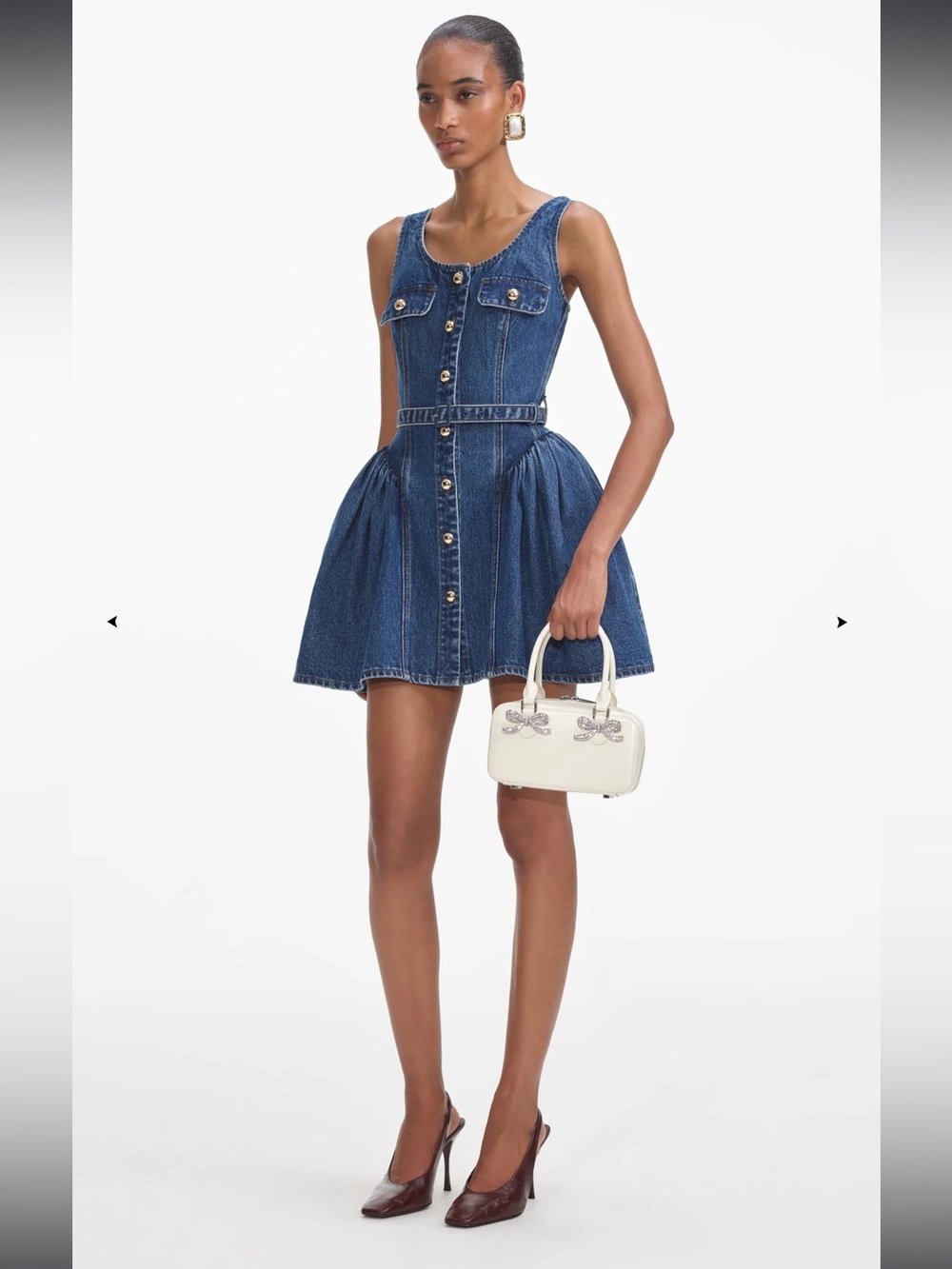 Self Portrait Flared Denim Button-Up Mini Dress with Ruffles - Picture 2 of 7